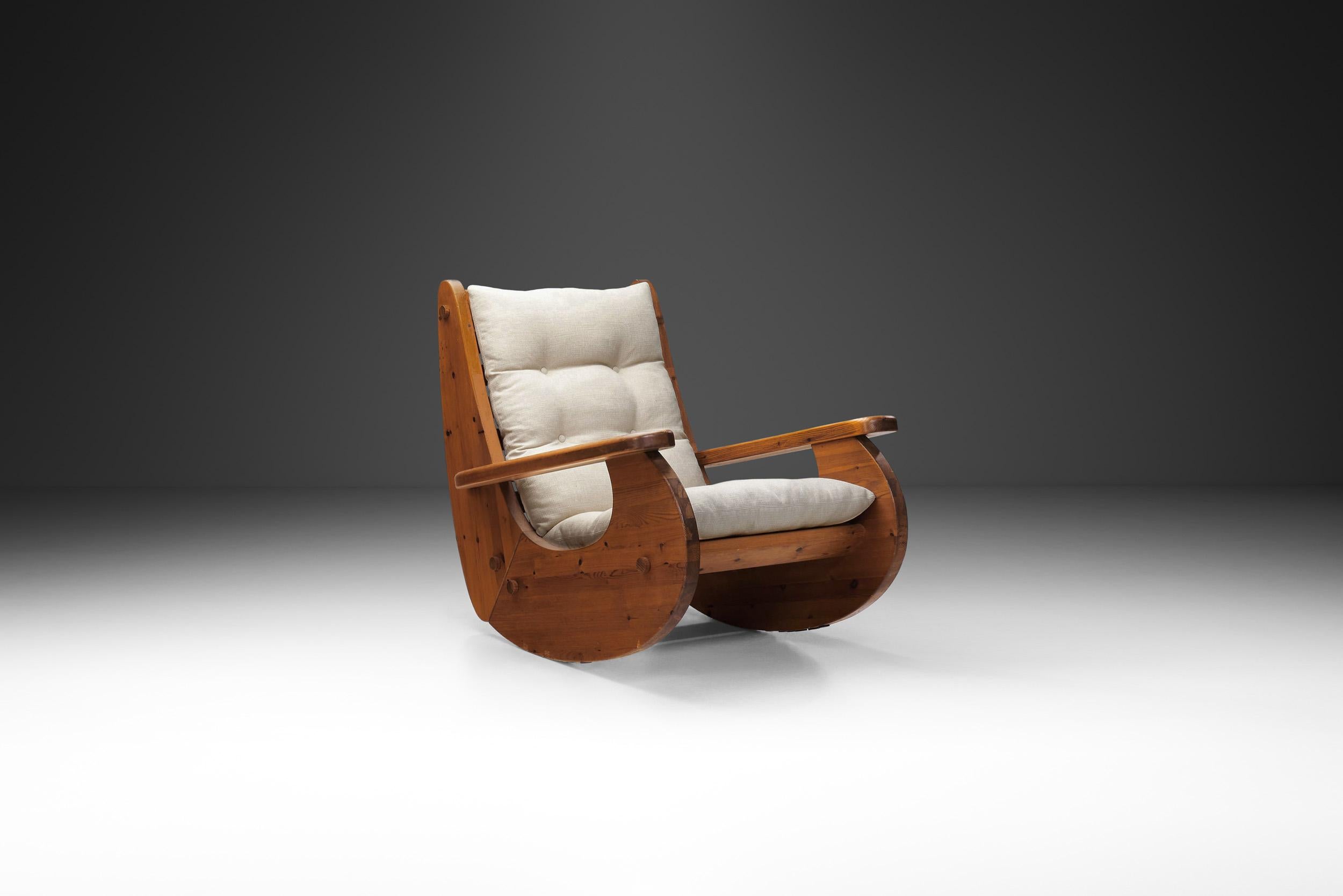 This rocking chair, born from the era's penchant for Brutalist design, manages to strike an intriguing balance between the rugged and the refined. The 1970s marked a distinctive period in design, and the Brutalist movement, characterised by its raw,