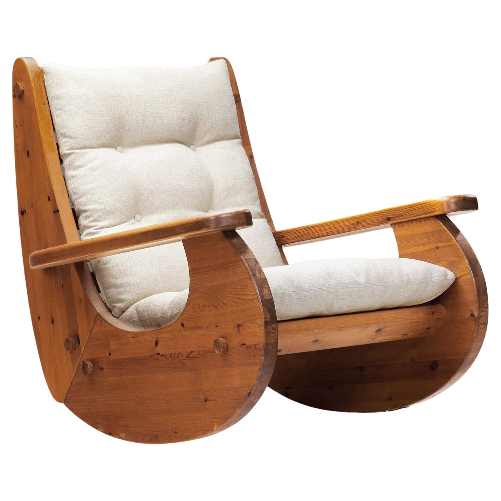 Large Pine Wood Rocking Chair, The Netherlands 1970s