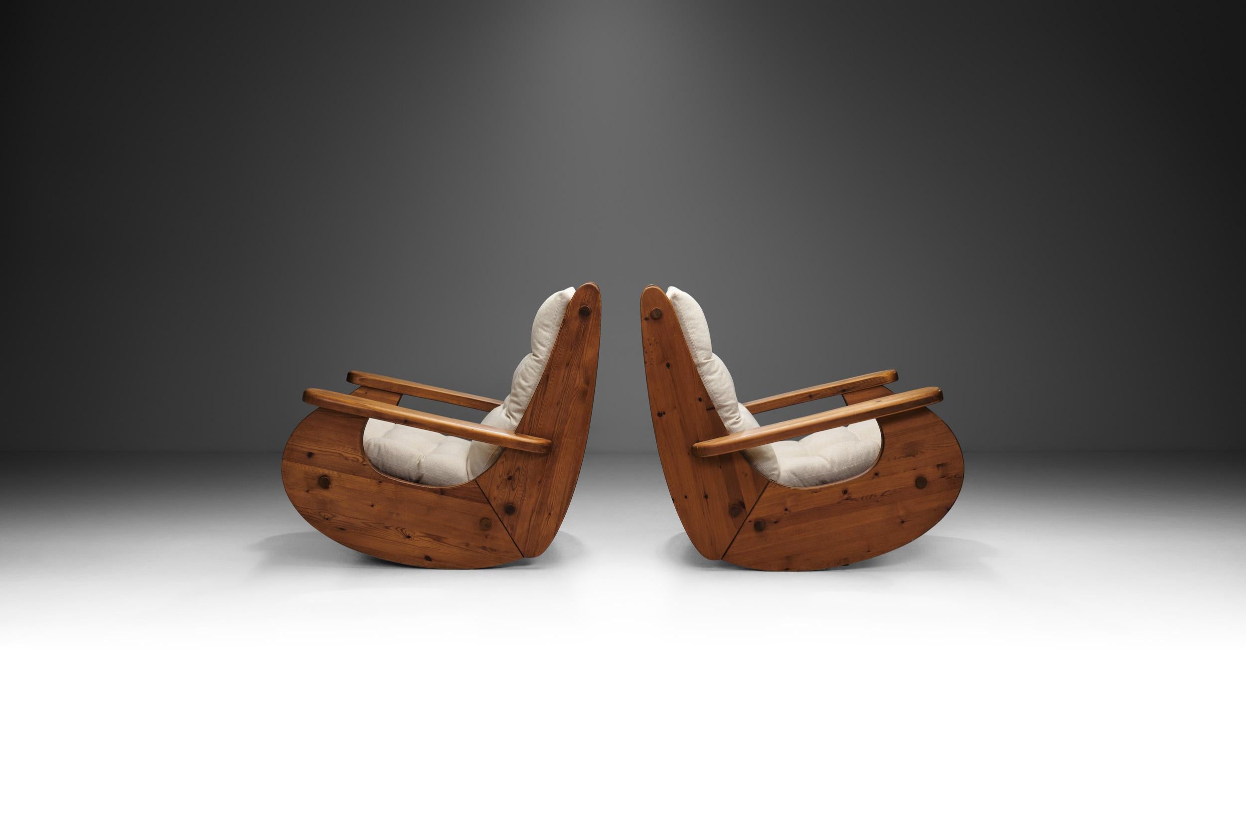 Dutch Large Pine Wood Rocking Chairs, The Netherlands 1970s