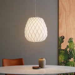 Large 'Pinecone' Suspension Lamp in Opaline Glass & Chrome for Fontana Arte