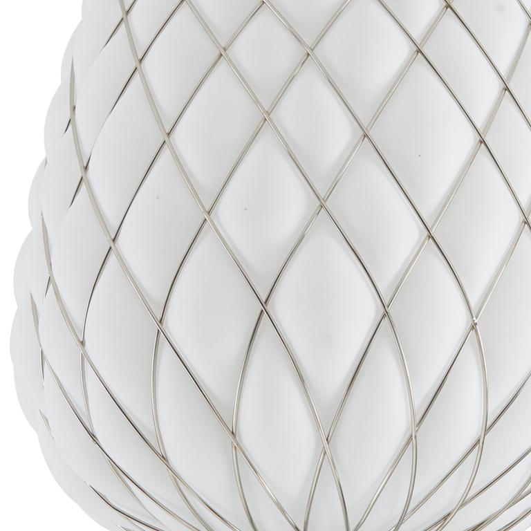 Hand-Crafted Large 'Pinecone' Suspension Lamp in Opaline Glass & Chrome for Fontana Arte