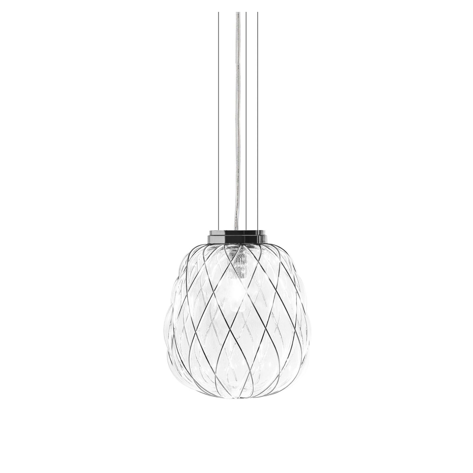 Large 'Pinecone' Suspension Lamp in Opaline Glass & Chrome for Fontana Arte 1