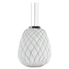 Grande lampe suspendue Pinecone en verre opalin et chrome pour Fontana Arte