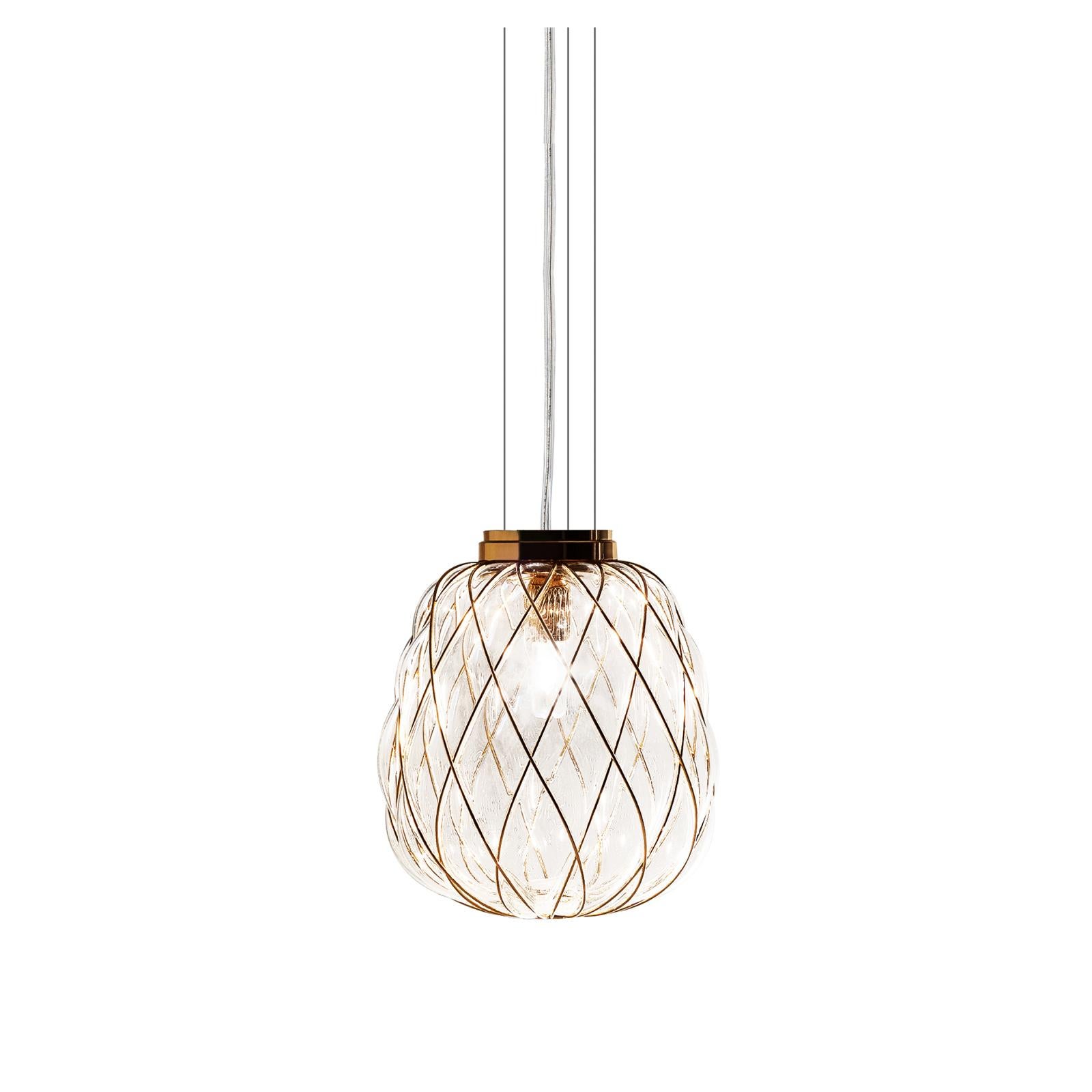 Large 'Pinecone' Suspension Lamp in Opaline Glass & Gold Metal for Fontana Arte For Sale 6