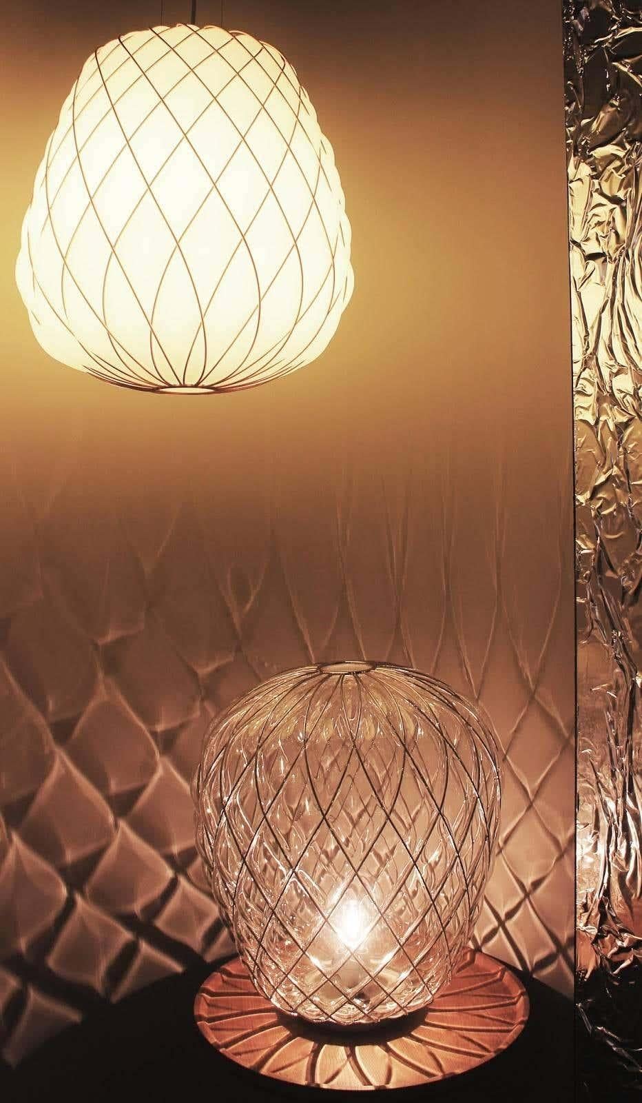 Hand-Crafted Large 'Pinecone' Suspension Lamp in Opaline Glass & Gold Metal for Fontana Arte