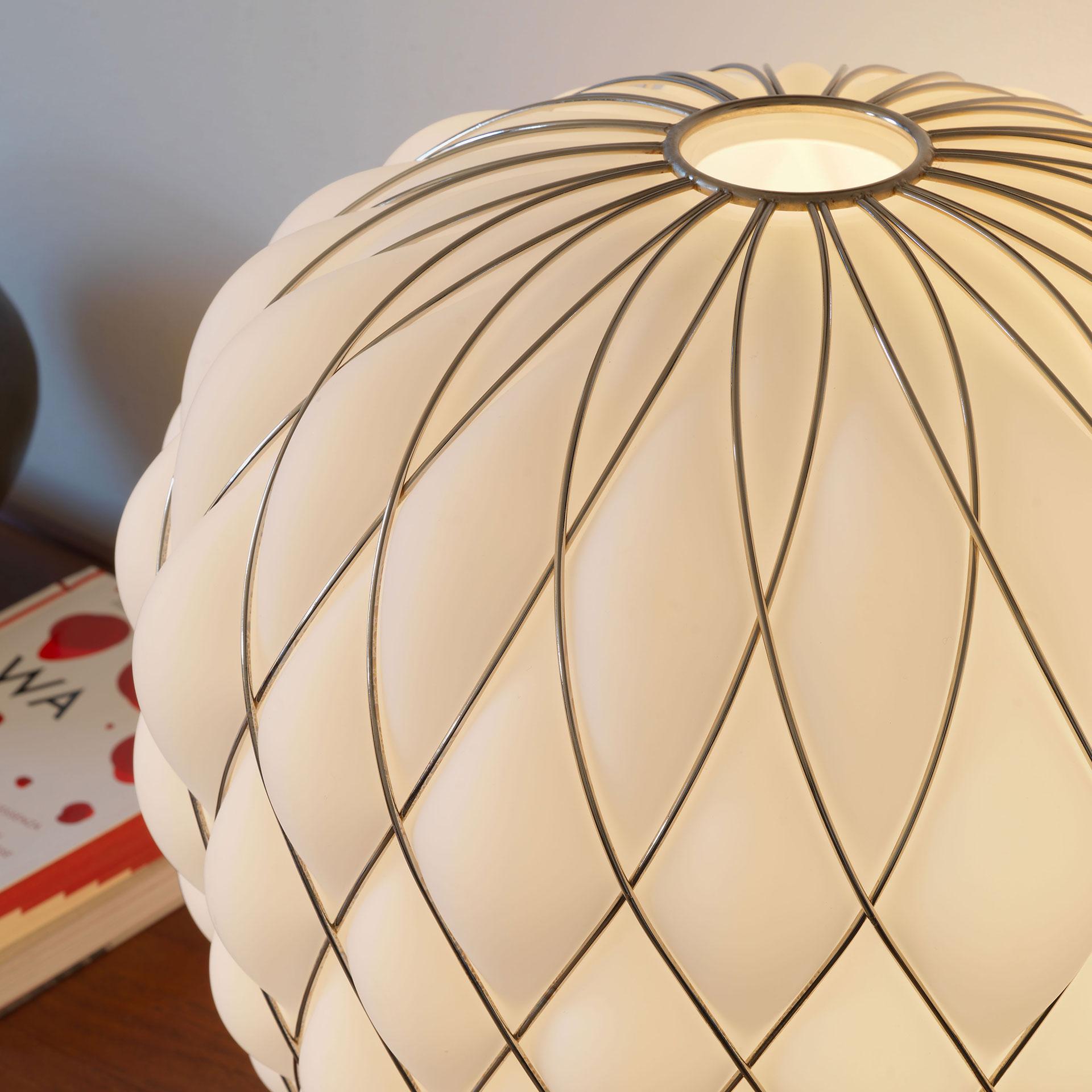 Large 'Pinecone' Suspension Lamp in Opaline Glass & Gold Metal for Fontana Arte 1