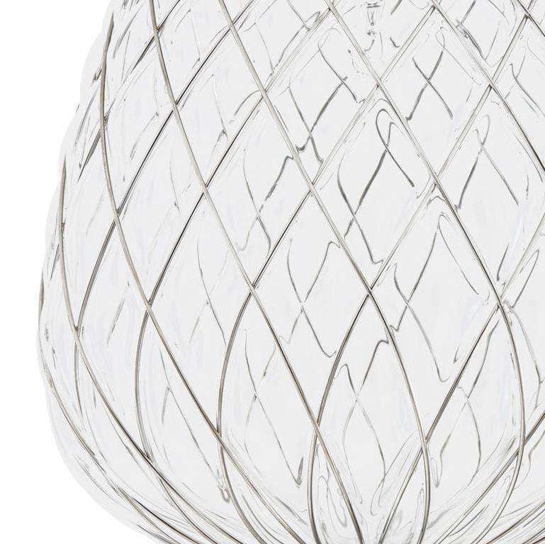 Mid-Century moderno Grande lampada a sospensione 'Pinecone' in vetro trasparente e cromo per Fontana Arte in vendita
