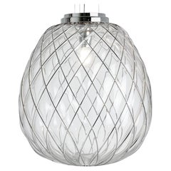 Grande lampe suspendue Pinecone en verre transparent et chrome pour Fontana Arte