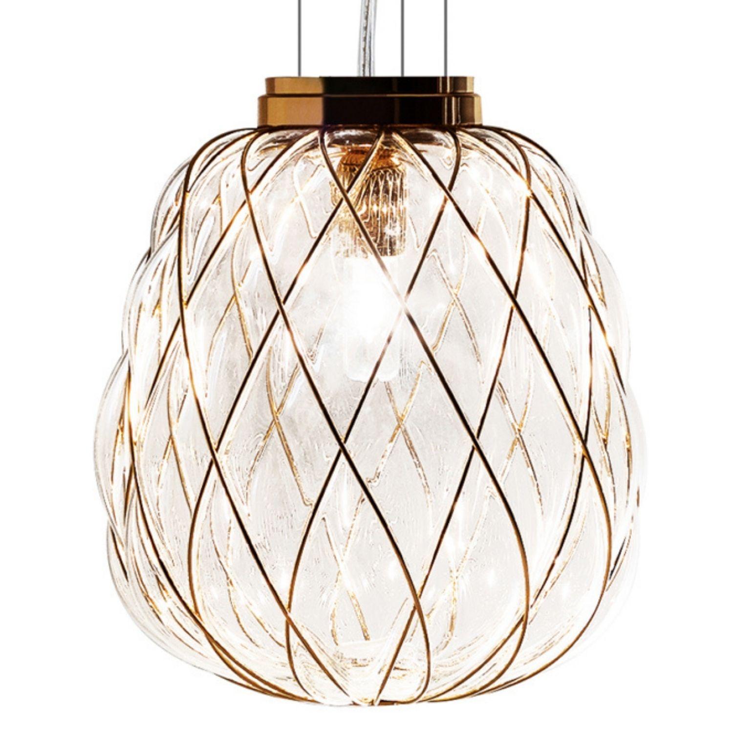Grande lampada a sospensione 'Pinecone' in vetro trasparente e oro per Fontana Arte in vendita 8
