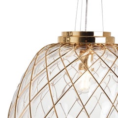 Large 'Pinecone' Suspension Lamp in Transparent Glass & Gold for Fontana Arte