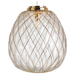 Große Hängeleuchte „Pinecone“ aus transparentem Glas und Gold für Fontana Arte
