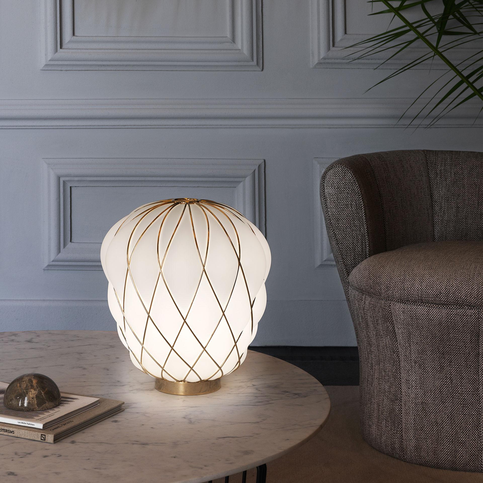 Contemporary Large 'Pinecone' Table Lamp in Opaline Glass & Chrome for Fontana Arte