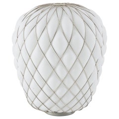 Large 'Pinecone' Table Lamp in Opaline Glass & Chrome for Fontana Arte
