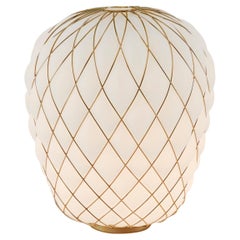 Large 'Pinecone' Table Lamp in Opaline Glass & Gold Metal for Fontana Arte