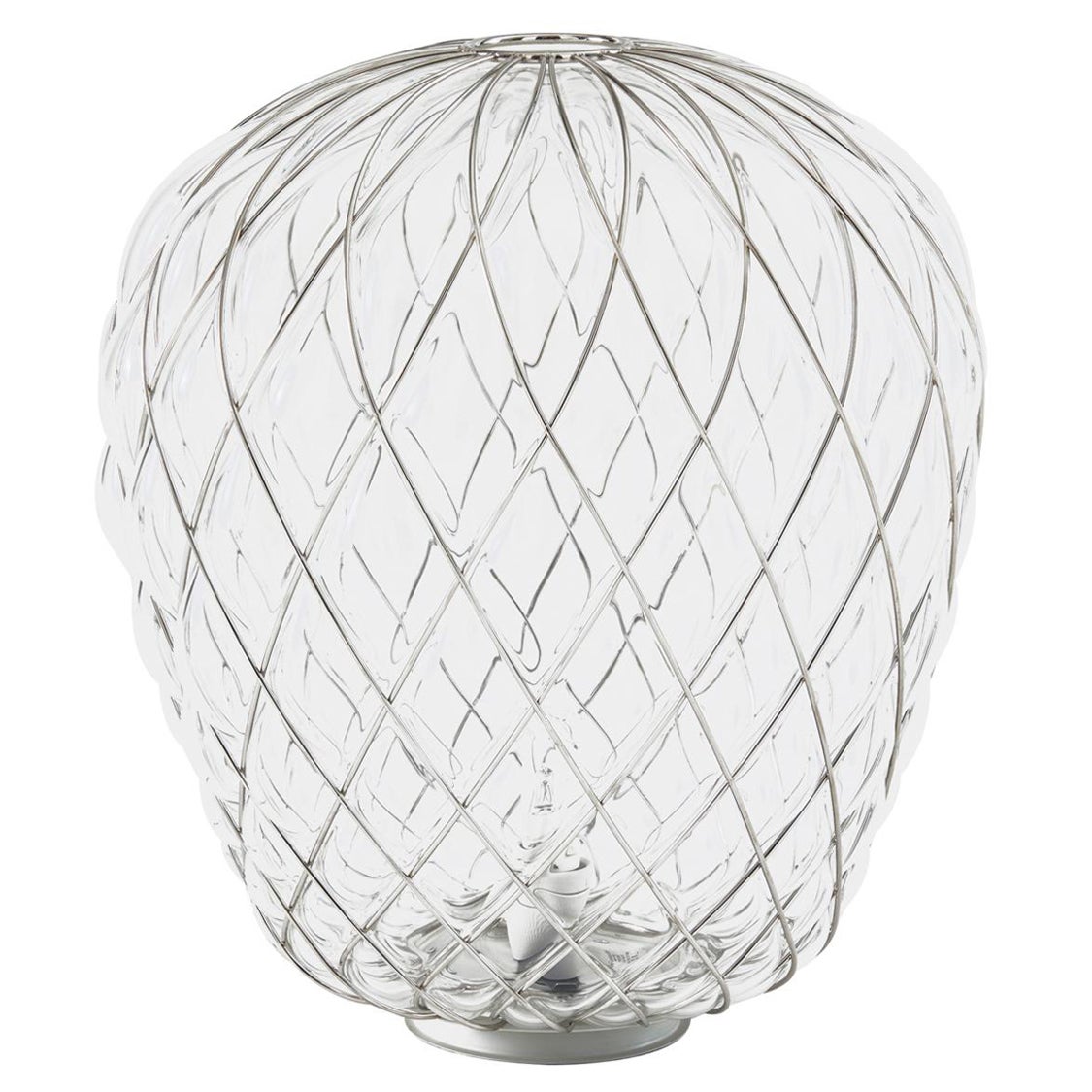Große Tischlampe „Pinecone“ aus transparentem Glas und Chrom für Fontana Arte