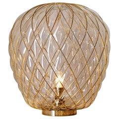 Large 'Pinecone' Table Lamp in Transparent Glass & Gold Metal for Fontana Arte