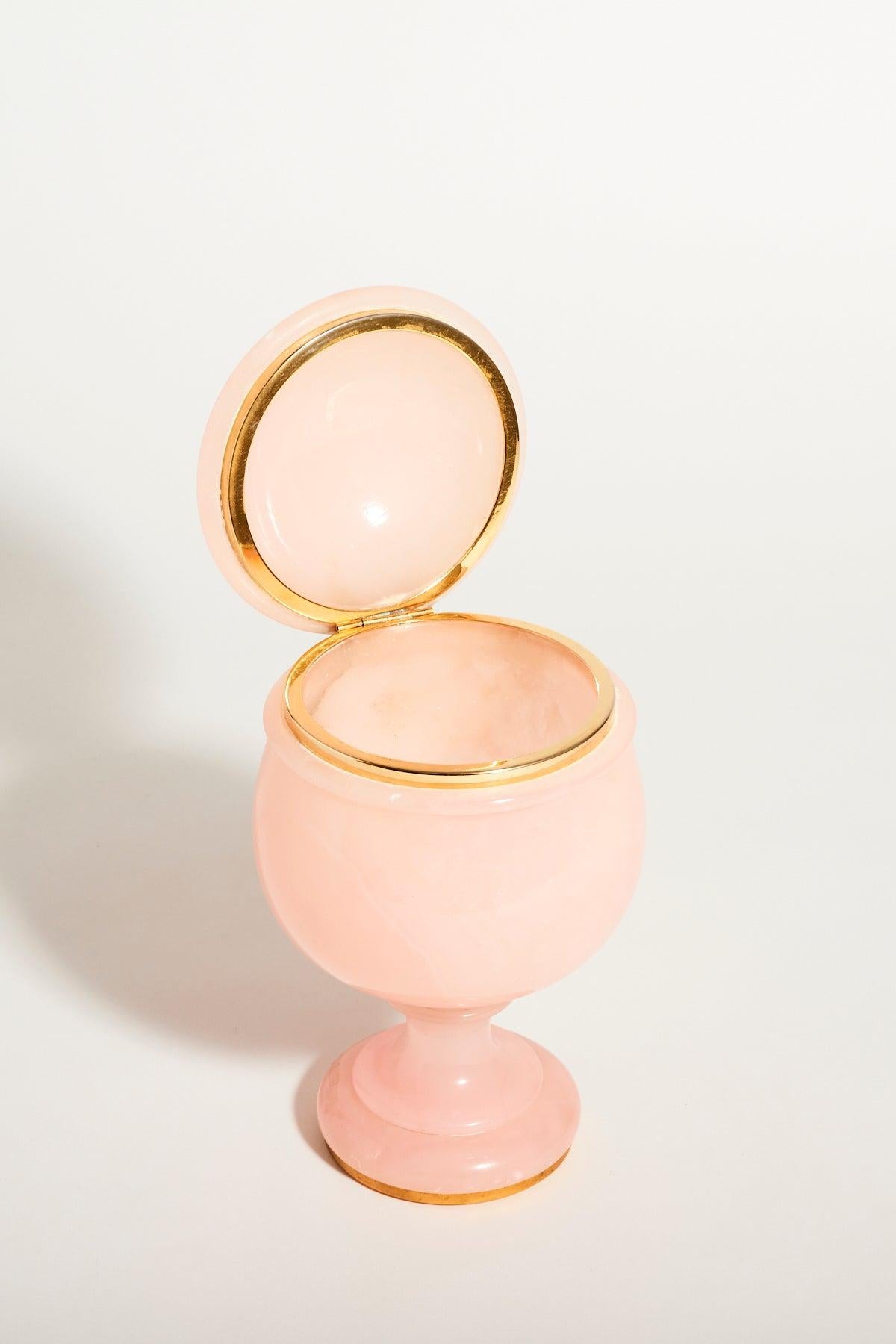 Mid-20th Century Large Pink Alabaster Jewelry Pedestal Bowl