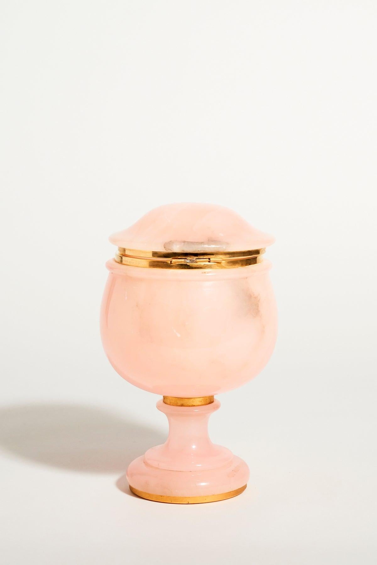 Brass Large Pink Alabaster Jewelry Pedestal Bowl