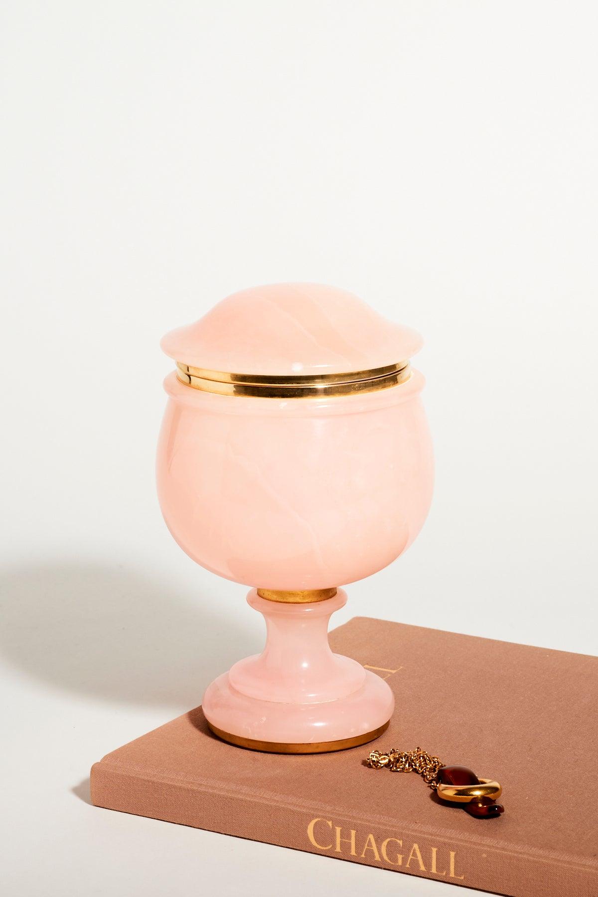 Large Pink Alabaster Jewelry Pedestal Bowl 1