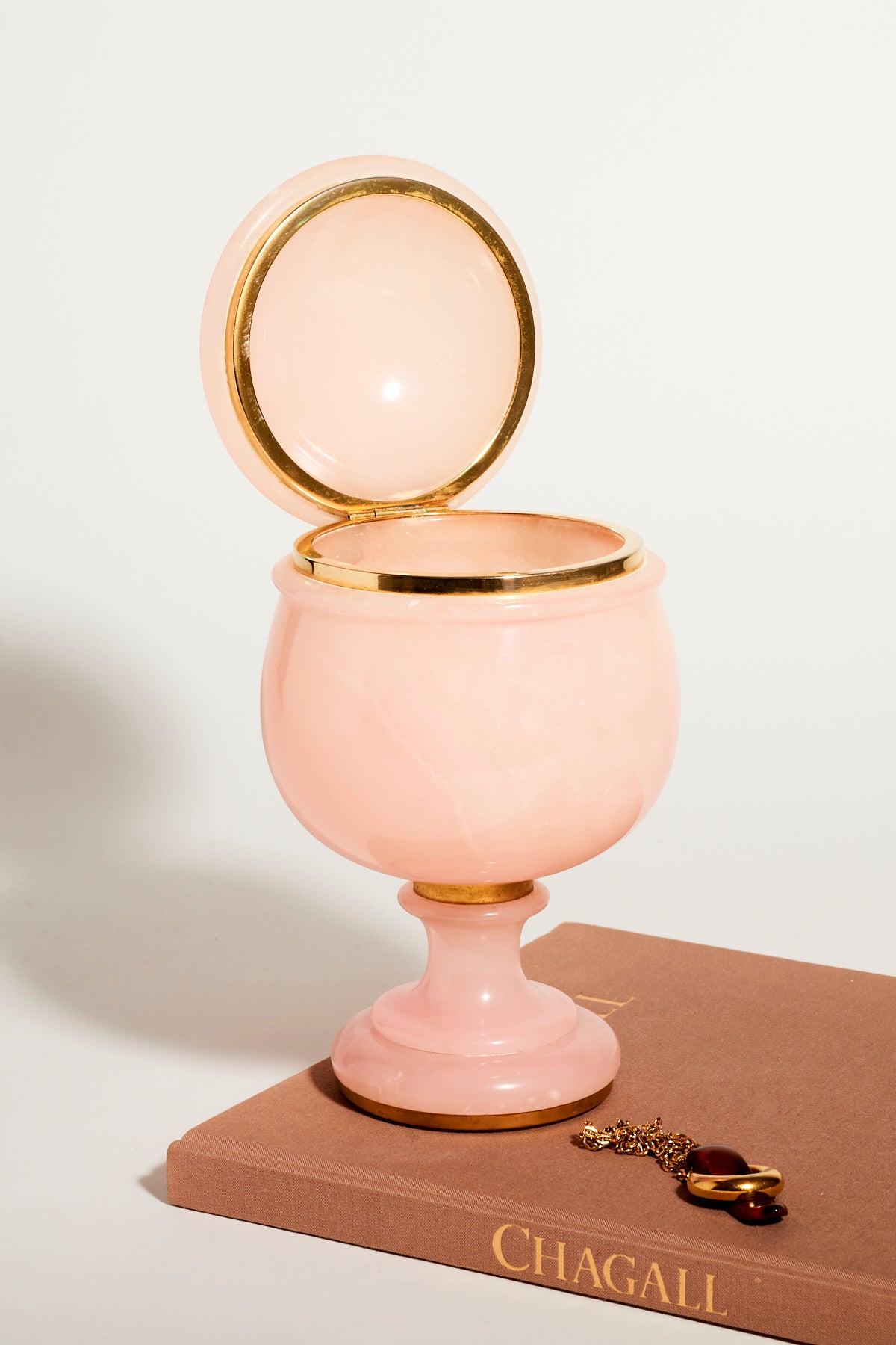 Large Pink Alabaster Jewelry Pedestal Bowl 2