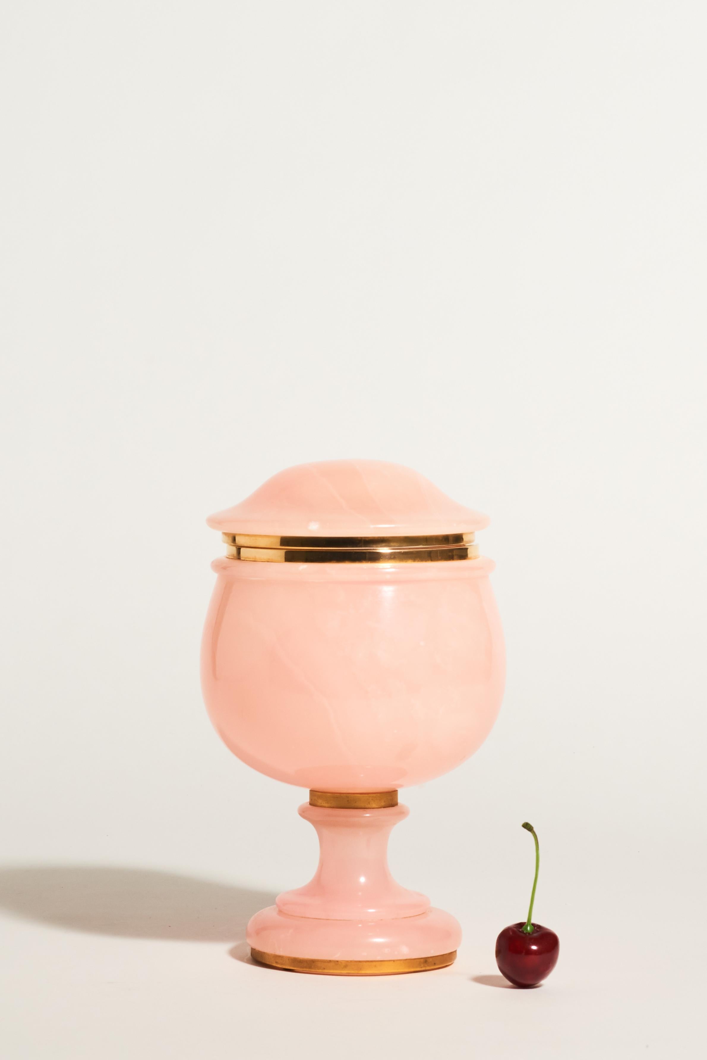 Large Pink Alabaster Jewelry Pedestal Bowl 4
