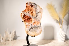 Large Pink Amethyst Geode Slice with Pastel Pink Quartz