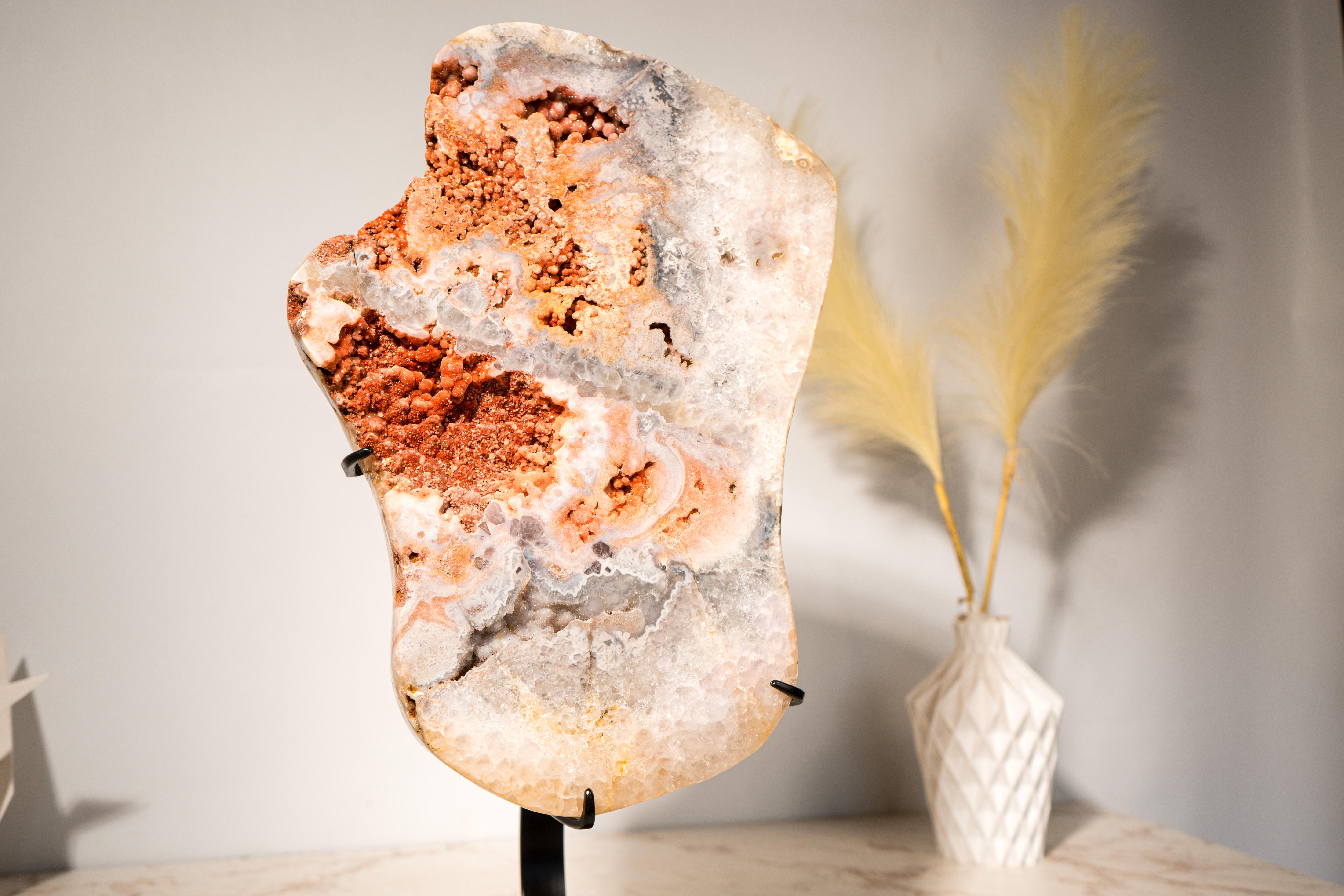 Gran Rodaja de Geoda de Amatista Rosa con Cuarzo Rosa Pastel en venta 3