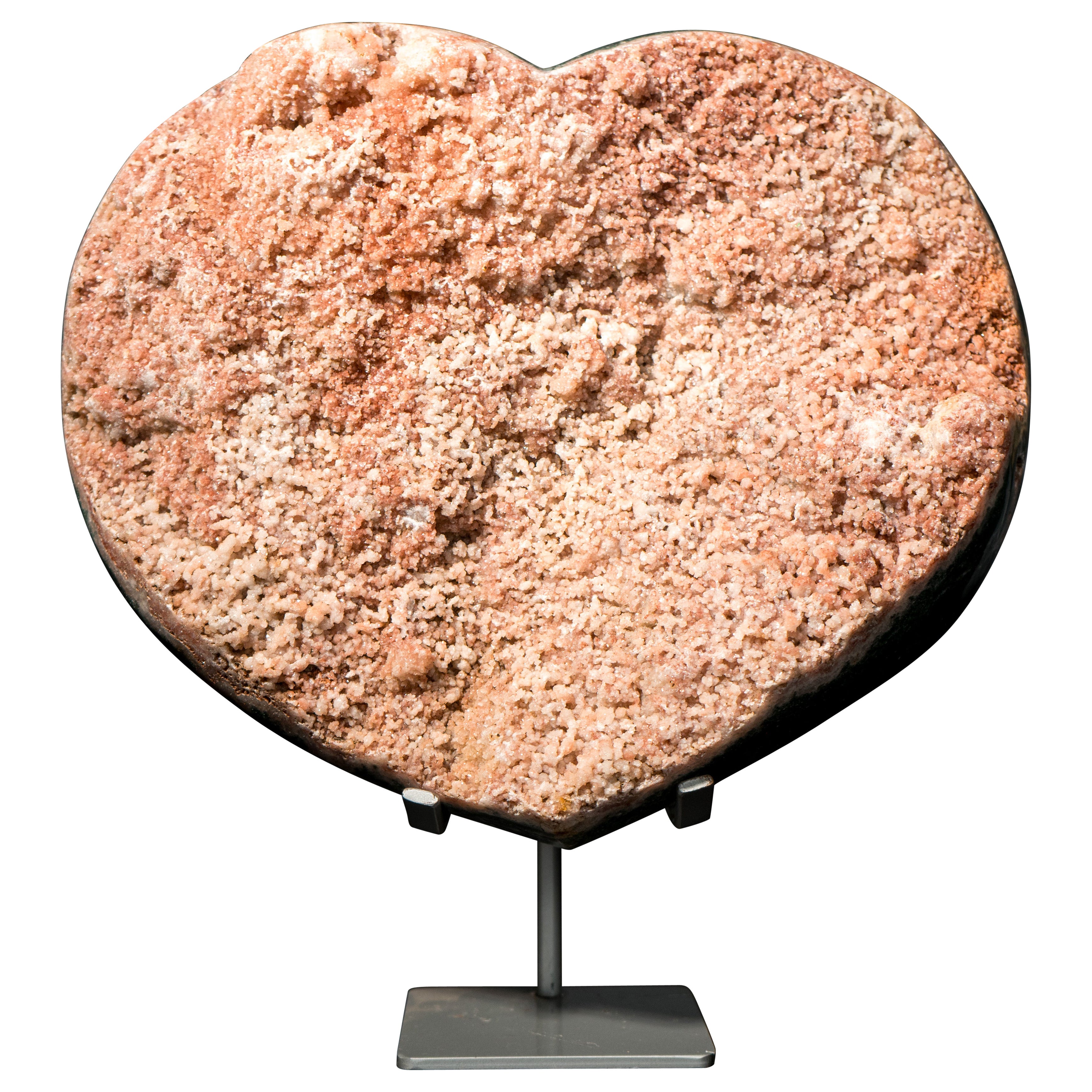 Großes rosa Amethystherz mit grünem Jaspis und Galaxy-Druzy auf Stand im Angebot