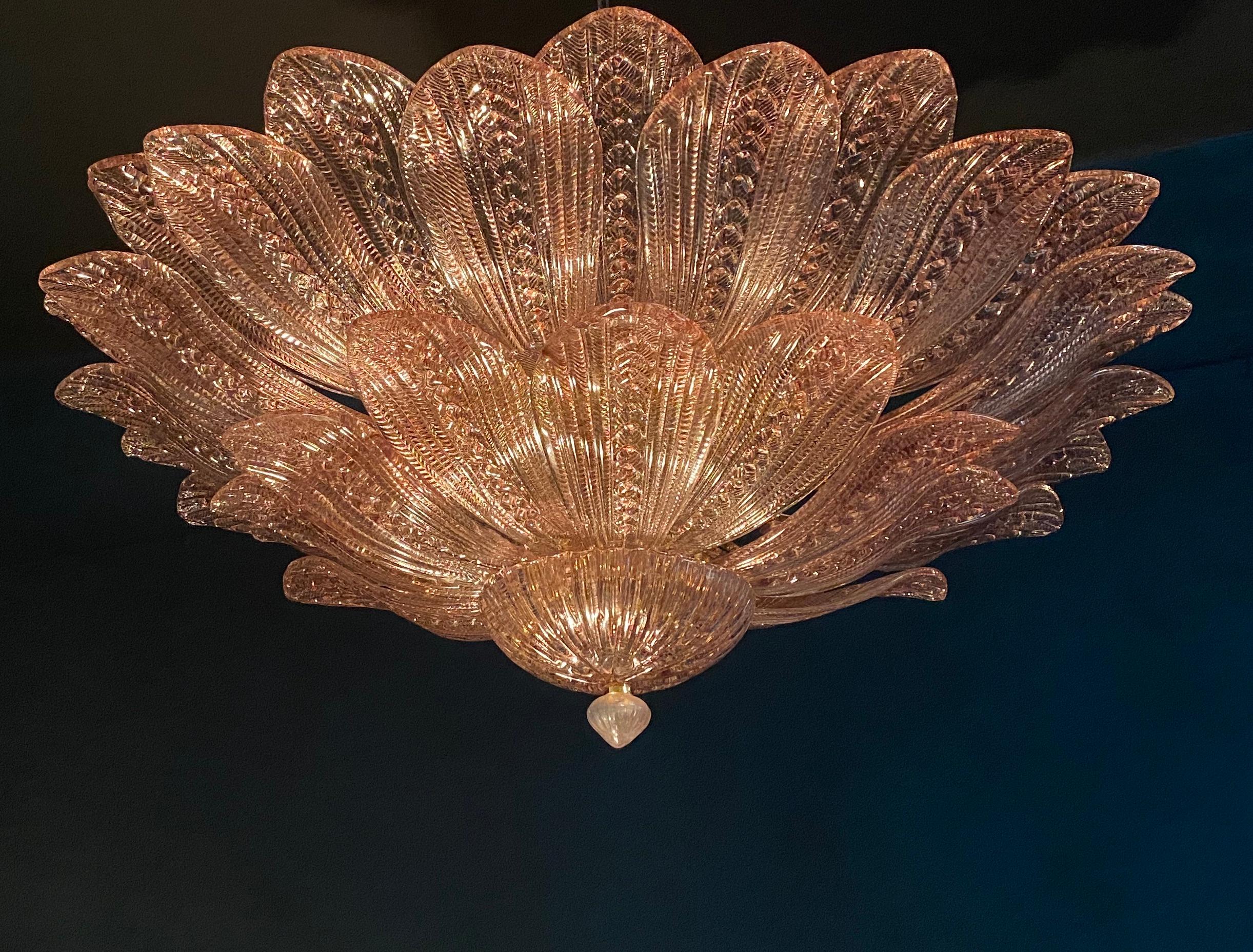 Large Pink Amethyst Murano Glass Leave Ceiling Light or Chandelier In Excellent Condition For Sale In Rome, IT