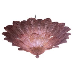 Large Pink Amethyst Murano Glass Leave Ceiling Light or Chandelier