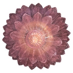 Large Pink Amethyst Murano Glass Leave Ceiling Light or Chandelier