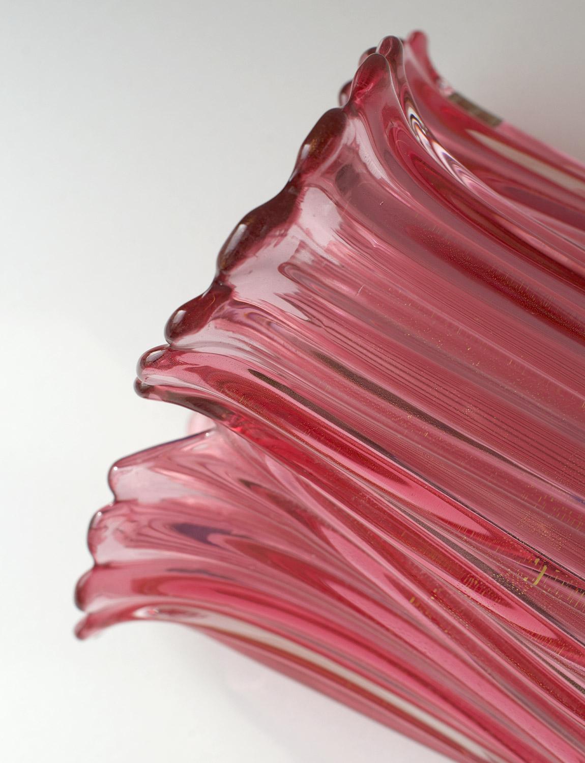 Large Pink and gold 1950s Archimede Seguso Hand-blown Murano Glass Vase In Good Condition For Sale In Roma, IT