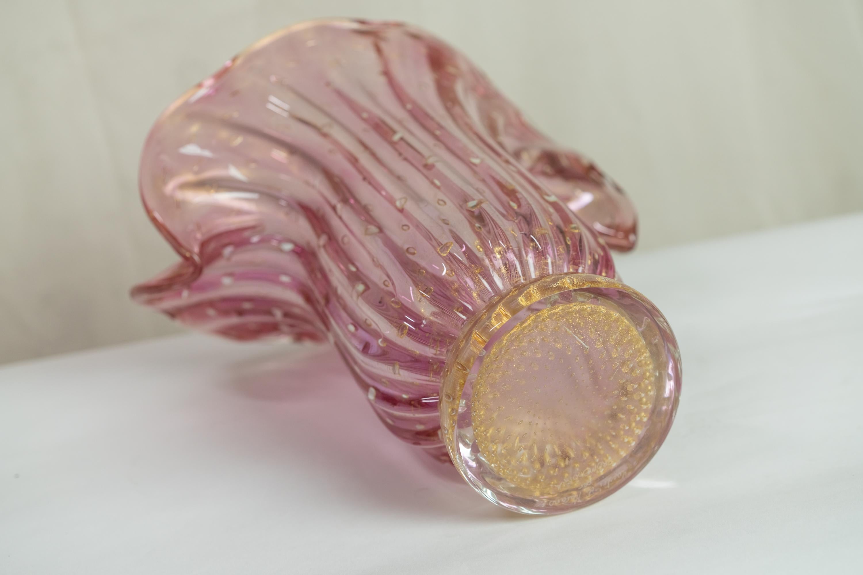Grand vase en verre d'art de Murano rose et or pour Promemoria 1