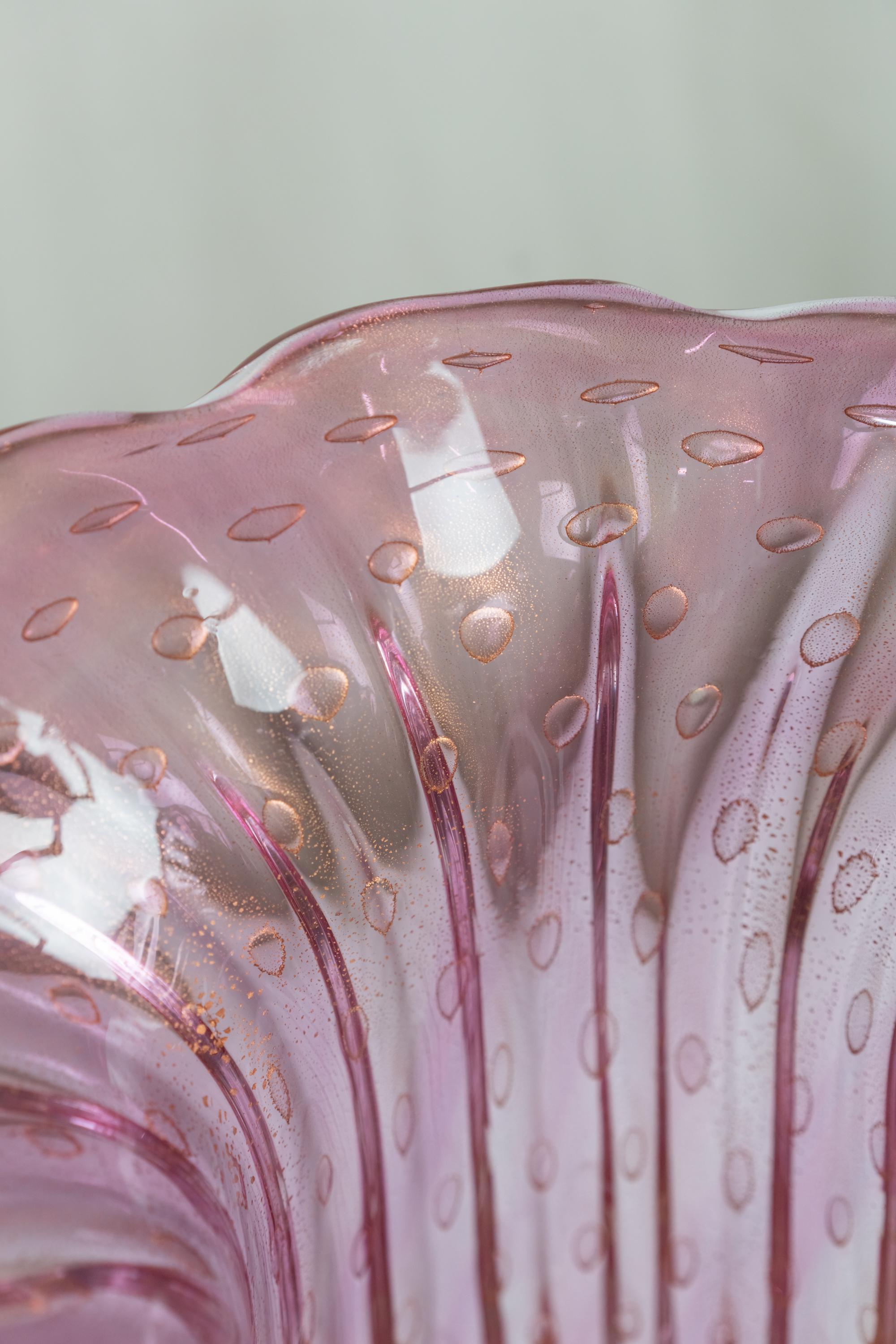 Grand vase en verre d'art de Murano rose et or pour Promemoria 3