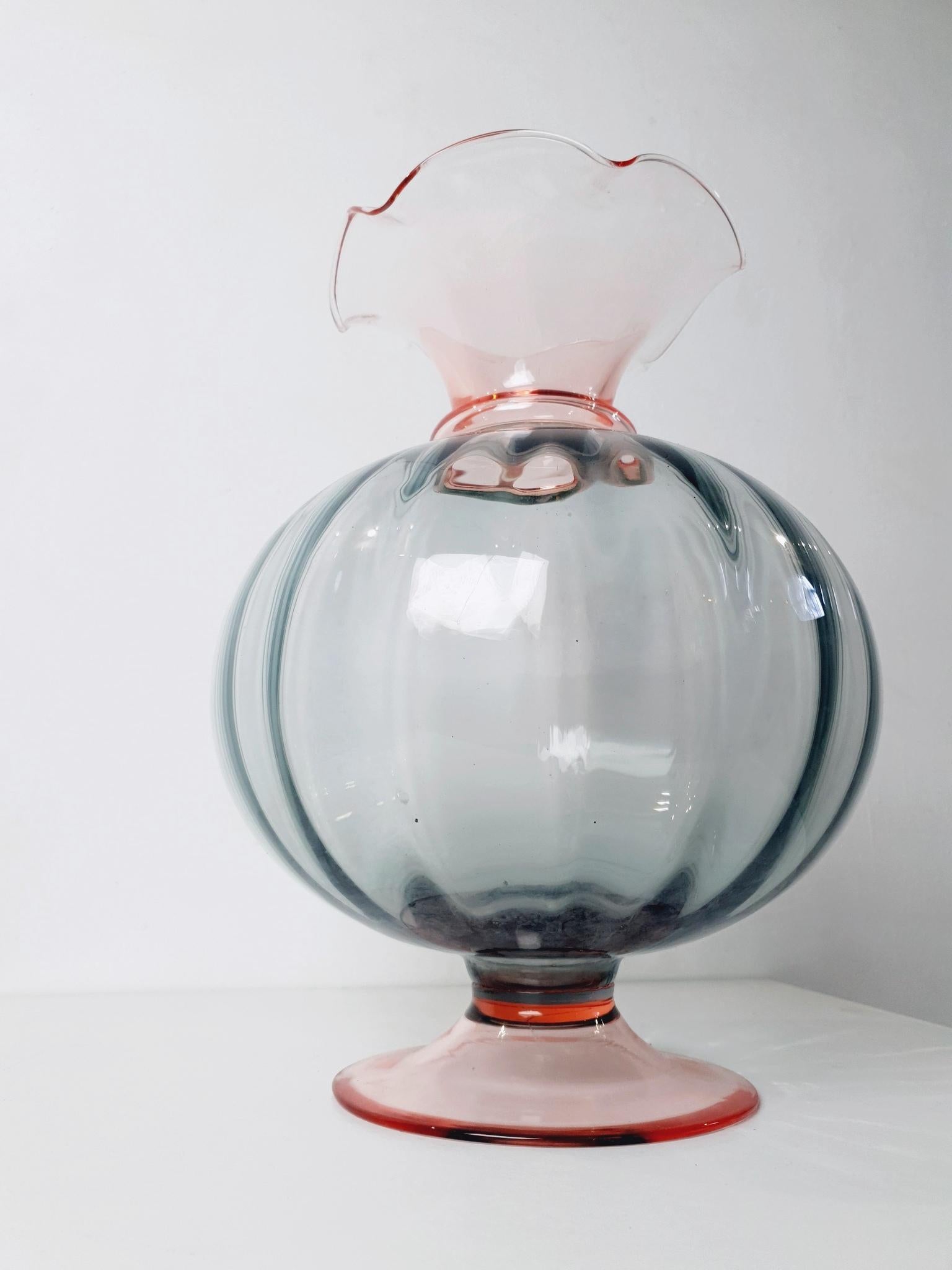 Große Vase aus rosa und grauem Murano-Glas (Italienisch) im Angebot