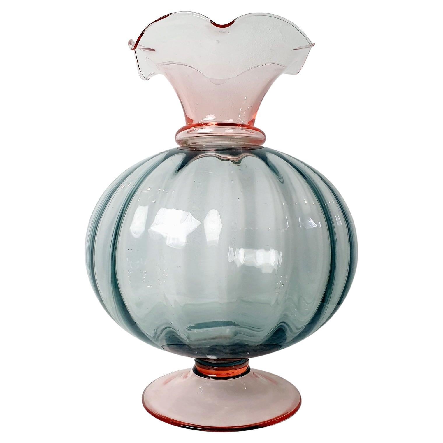 Grand vase en verre de Murano rose et gris en vente