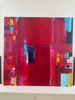 Large-Scale Contemporary Abstract "Crimson Cadence"  48" Mixed Media on Canvas