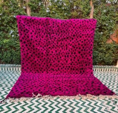 Large Pink Animal Print Modern Moroccan Wool Beni M'Rirt Handwoven Rug