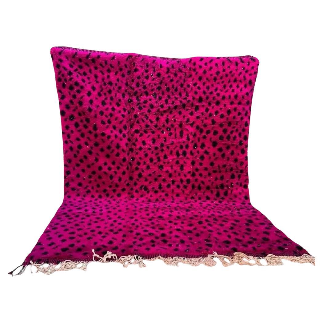 Large Pink Animal Print Modern Moroccan Wool Beni M'Rirt Handwoven Rug