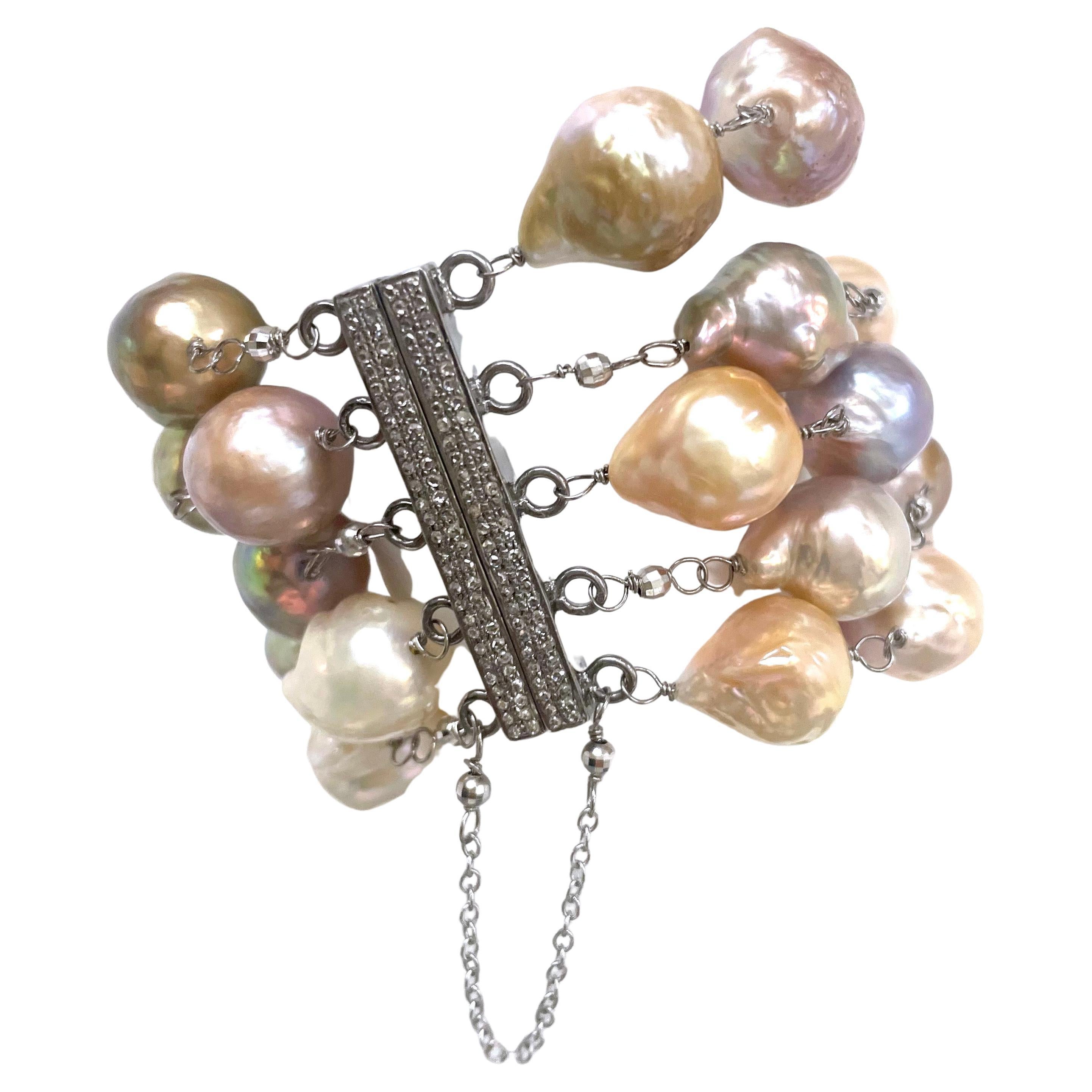 Large Pink Baroque Pearls with Diamond Clasp Paradizia Bracelet For Sale 4