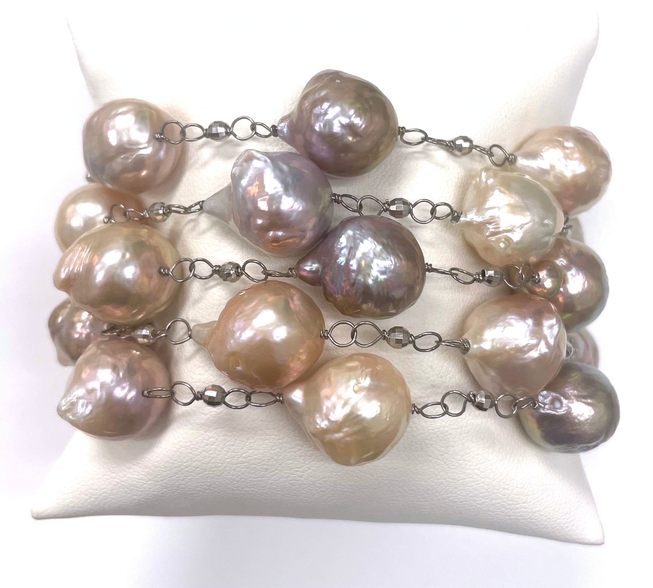 Large Pink Baroque Pearls with Diamond Clasp Paradizia Bracelet In New Condition For Sale In Laguna Beach, CA