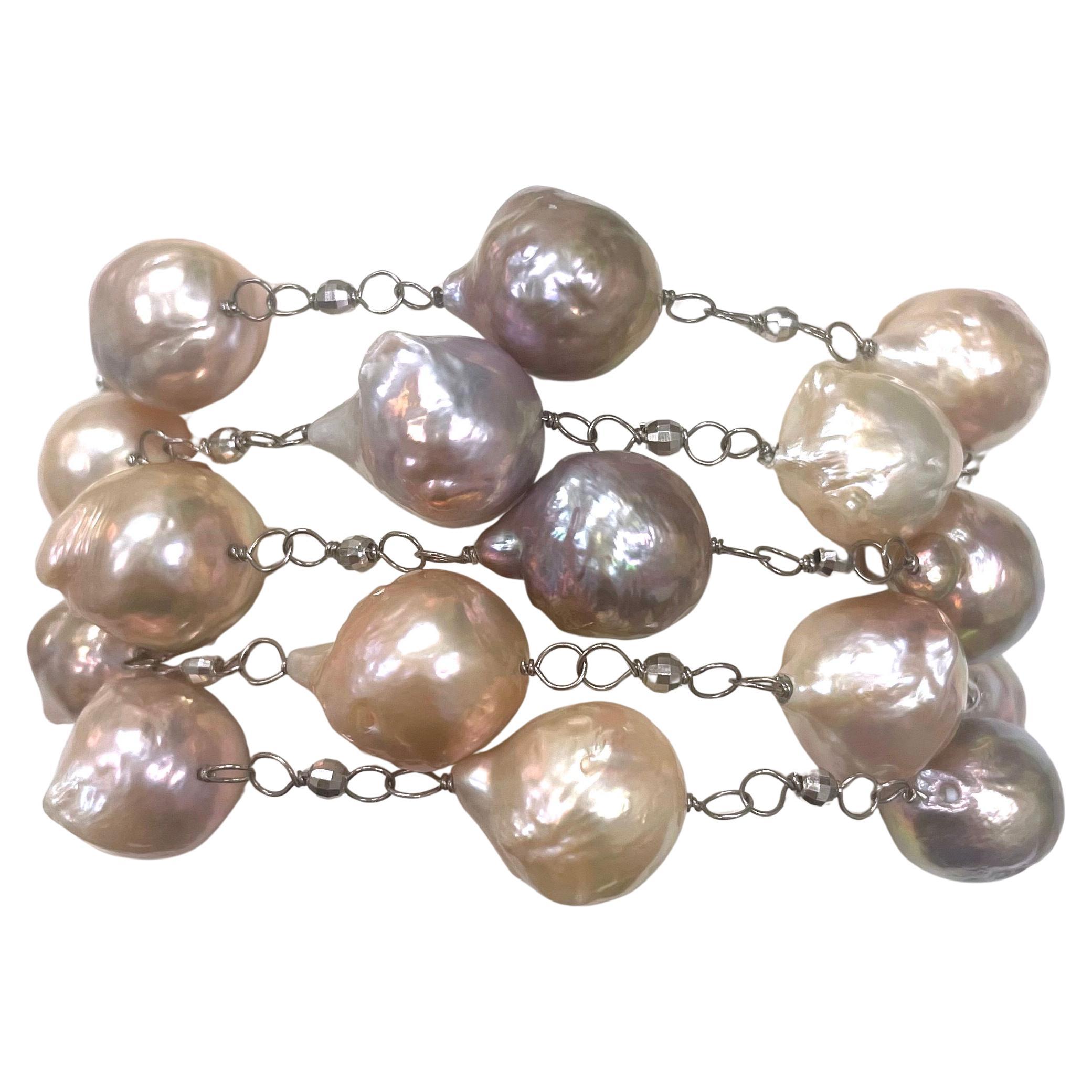 Gran Pulsera de Perlas Barrocas Rosas con Cierre de Diamantes Paradizia en venta