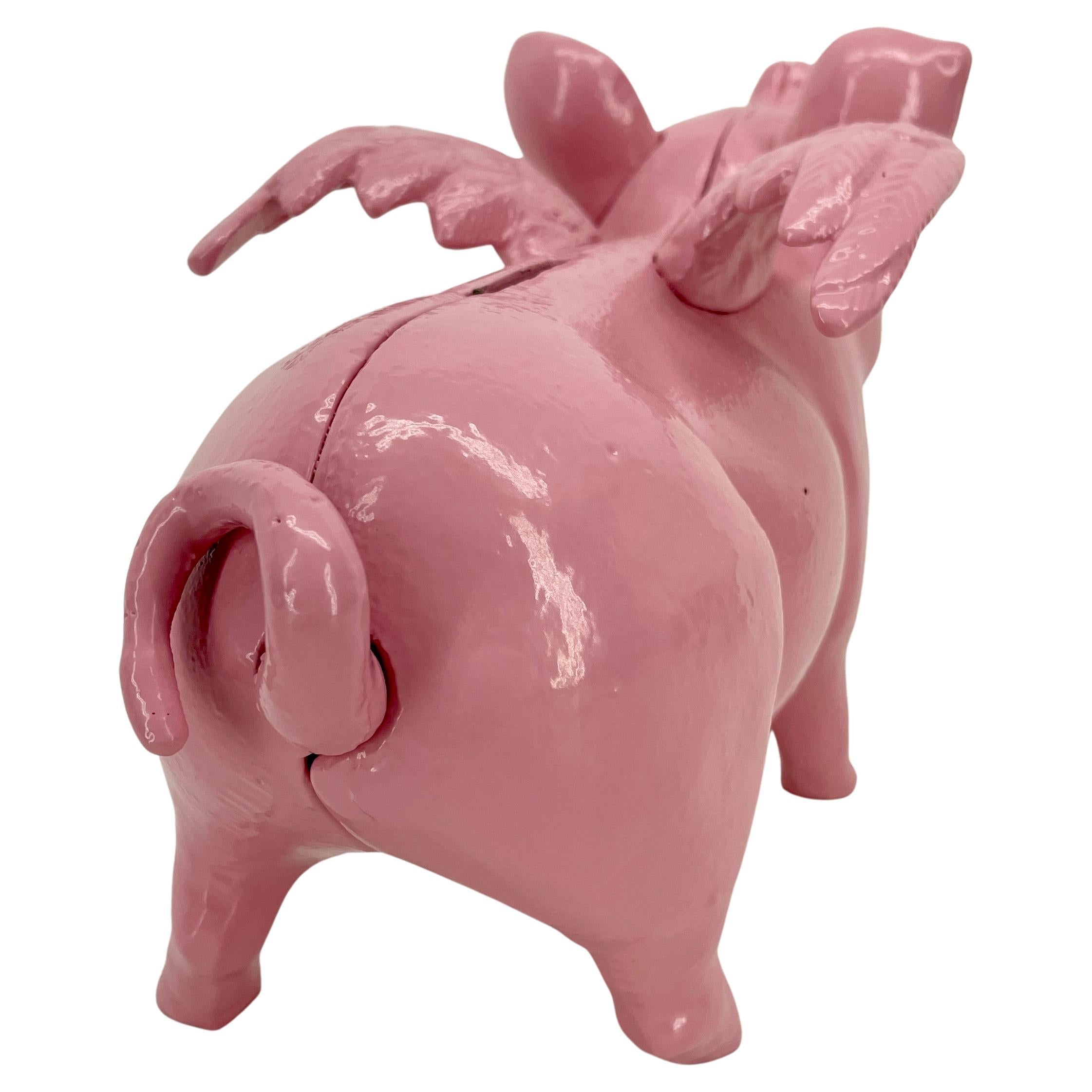Large Pink Cast Iron Pig Money Bank or Doorstop with Wings, Denmark For Sale 1