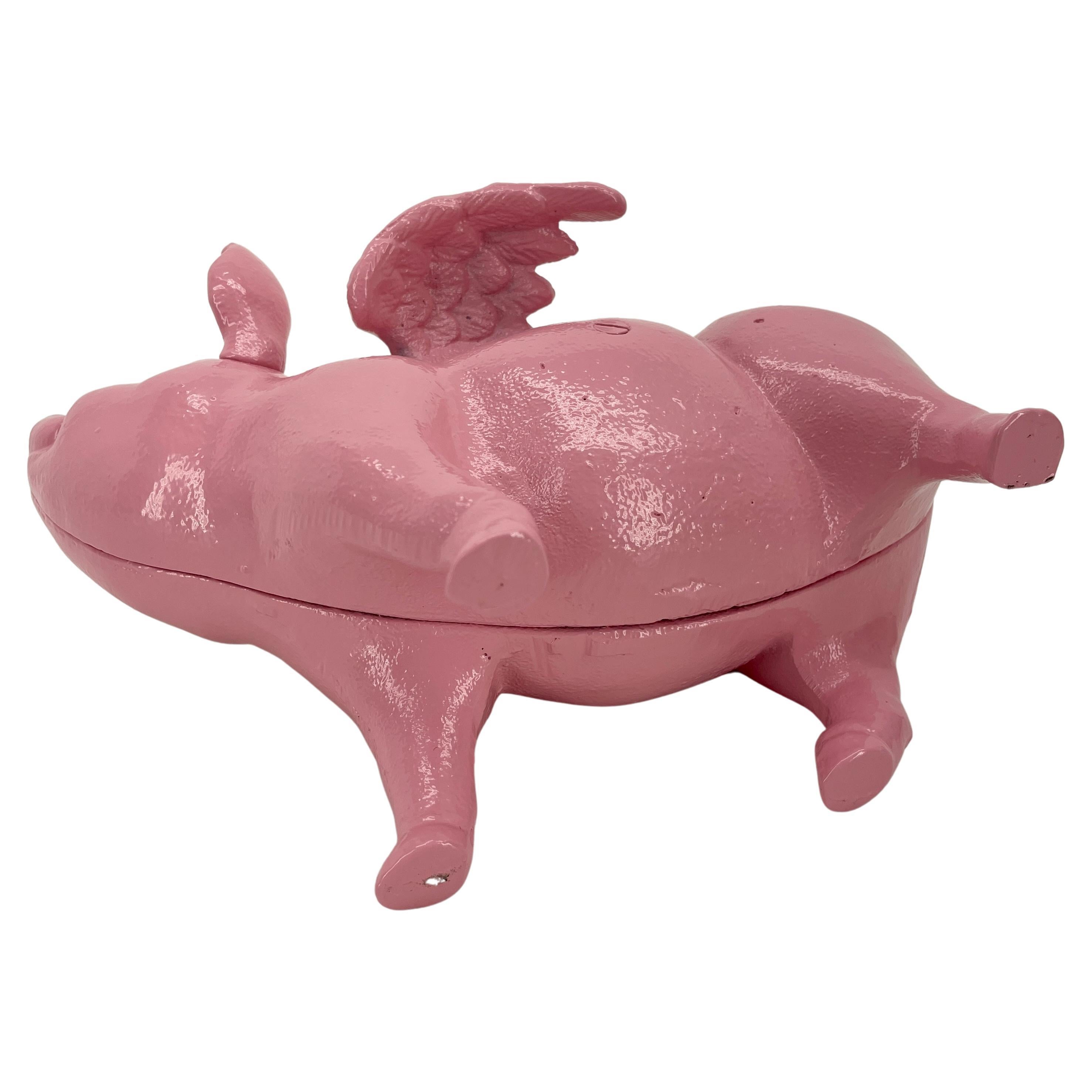 Grande tirelire ou butoir de porte en fonte rose à ailes de porc, Danemark en vente 3