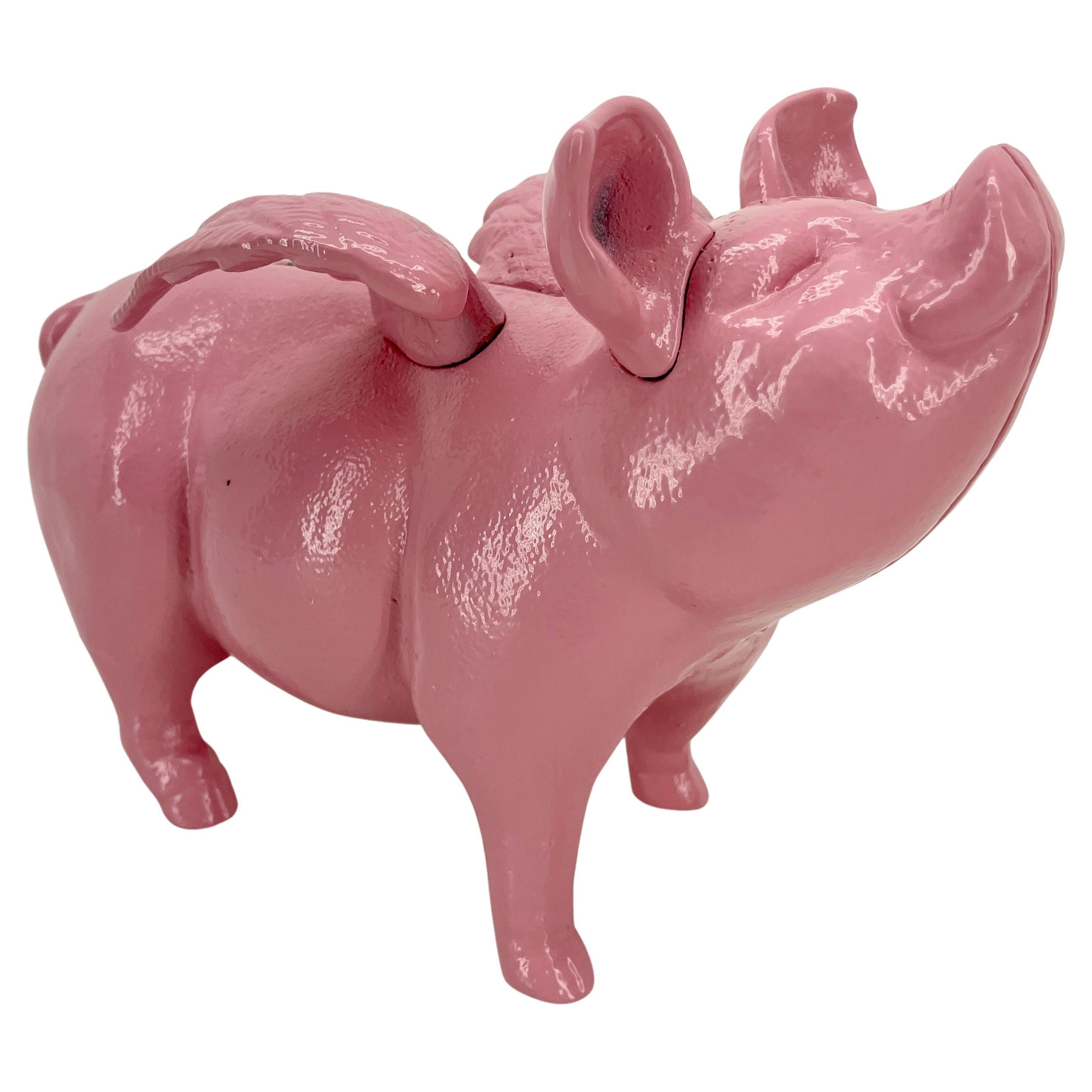 Moulage Grande tirelire ou butoir de porte en fonte rose à ailes de porc, Danemark en vente