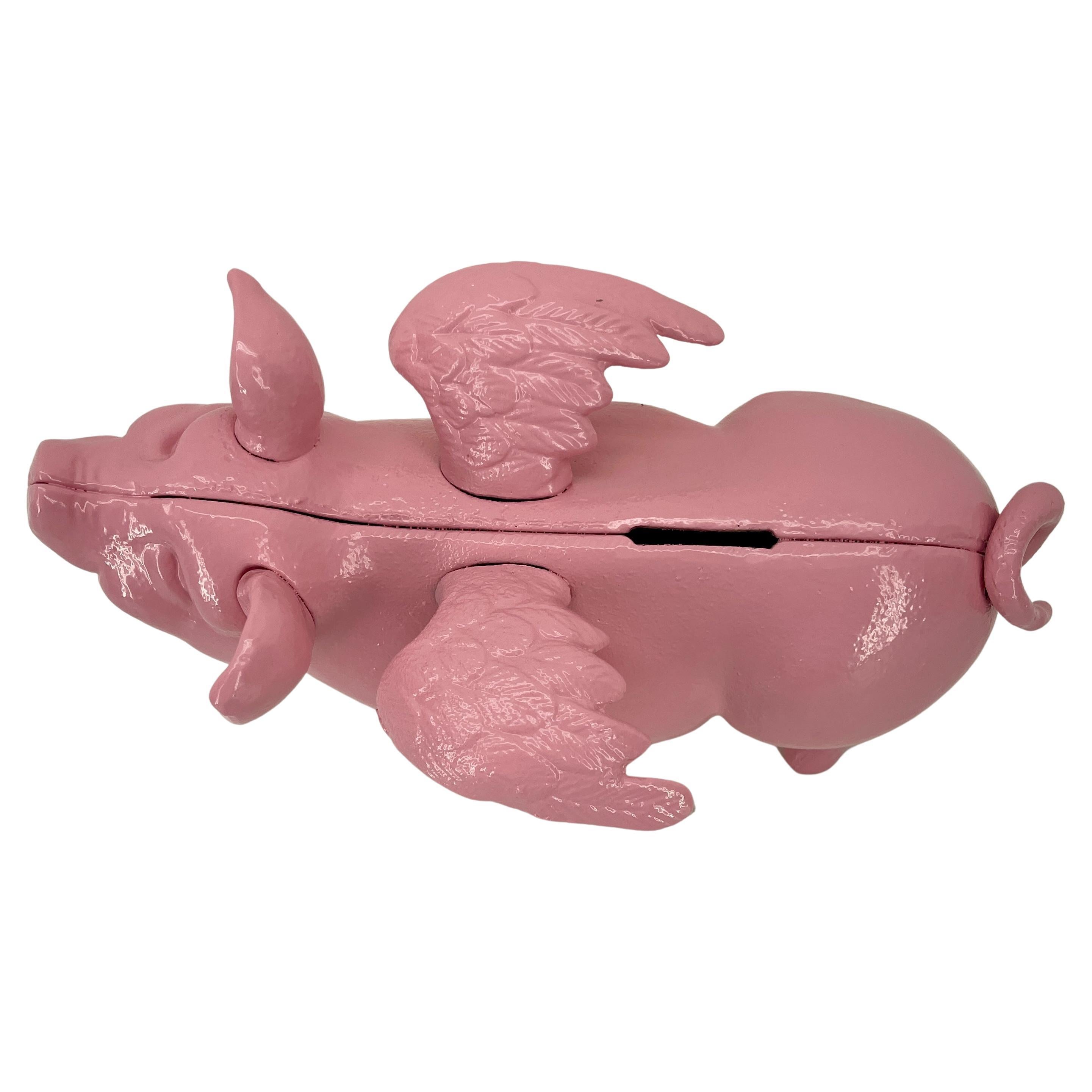 Large Pink Cast Iron Pig Money Bank or Doorstop with Wings, Denmark In Good Condition For Sale In Haddonfield, NJ