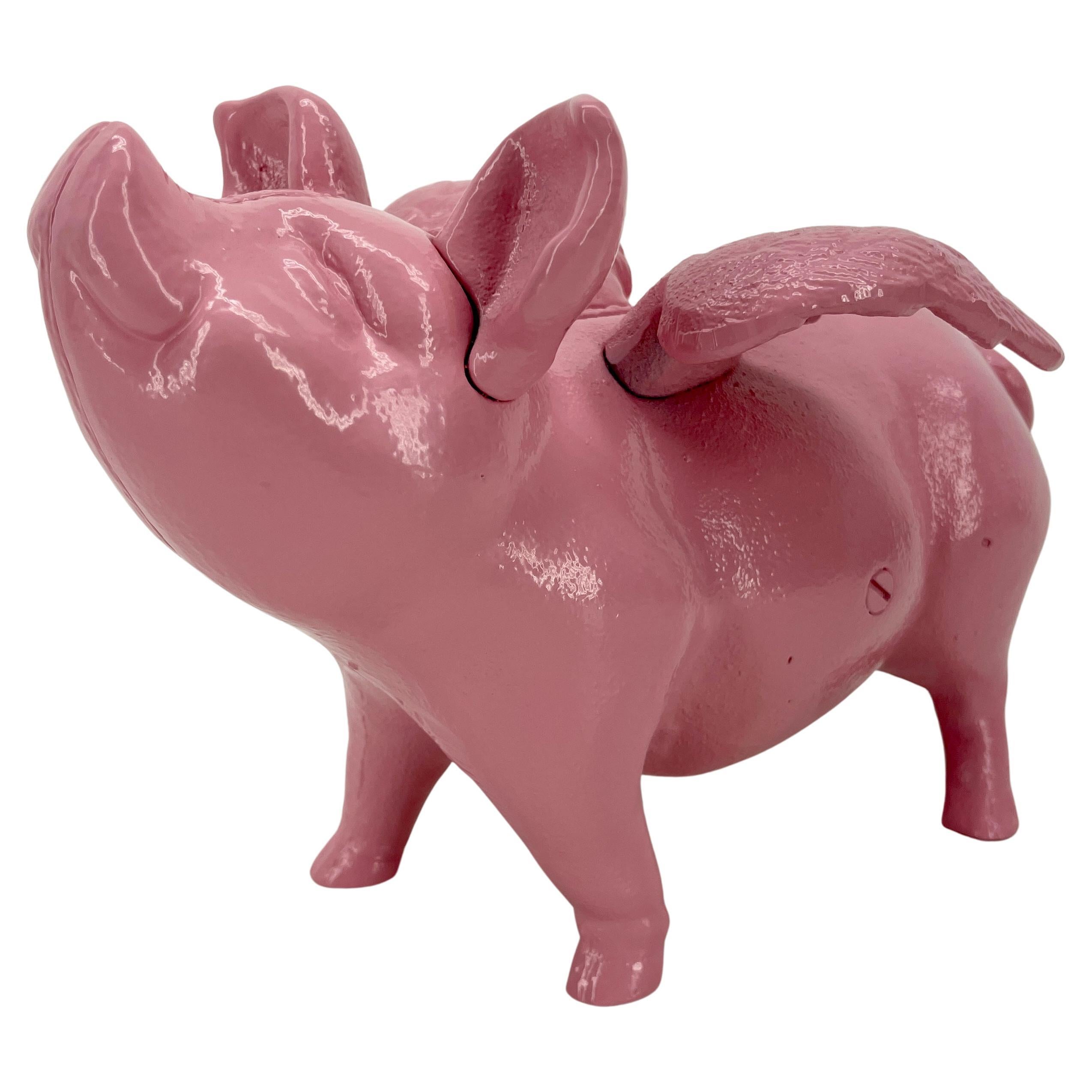 Large Pink Cast Iron Pig Money Bank or Doorstop with Wings, Denmark For Sale