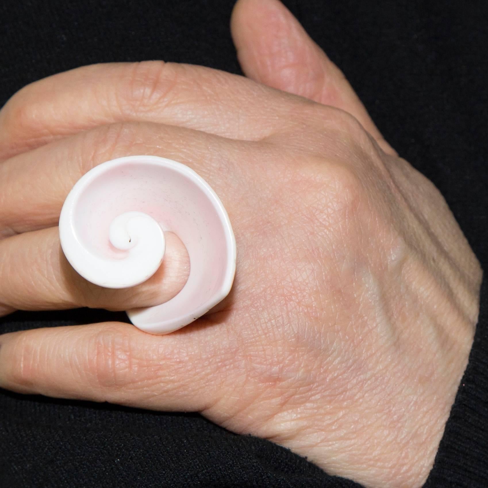 Contemporary Large Pink Conch Shell Spiral Statement Ring For Sale