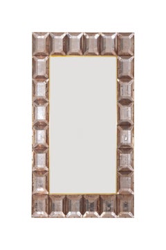 Large Pink Diamond Cut Murano Glass Mirrors, in Stock