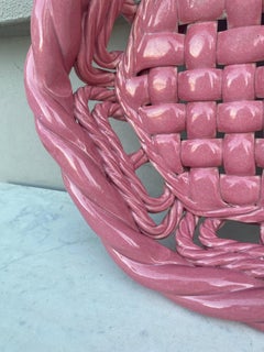 Large Pink French Bowl or Basket Vallauris Circa 1950